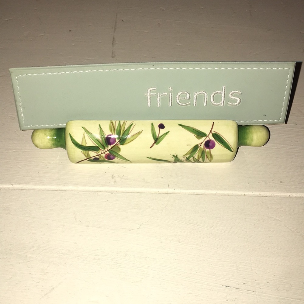 Ceramic recipe card holder and “friends” bookmark